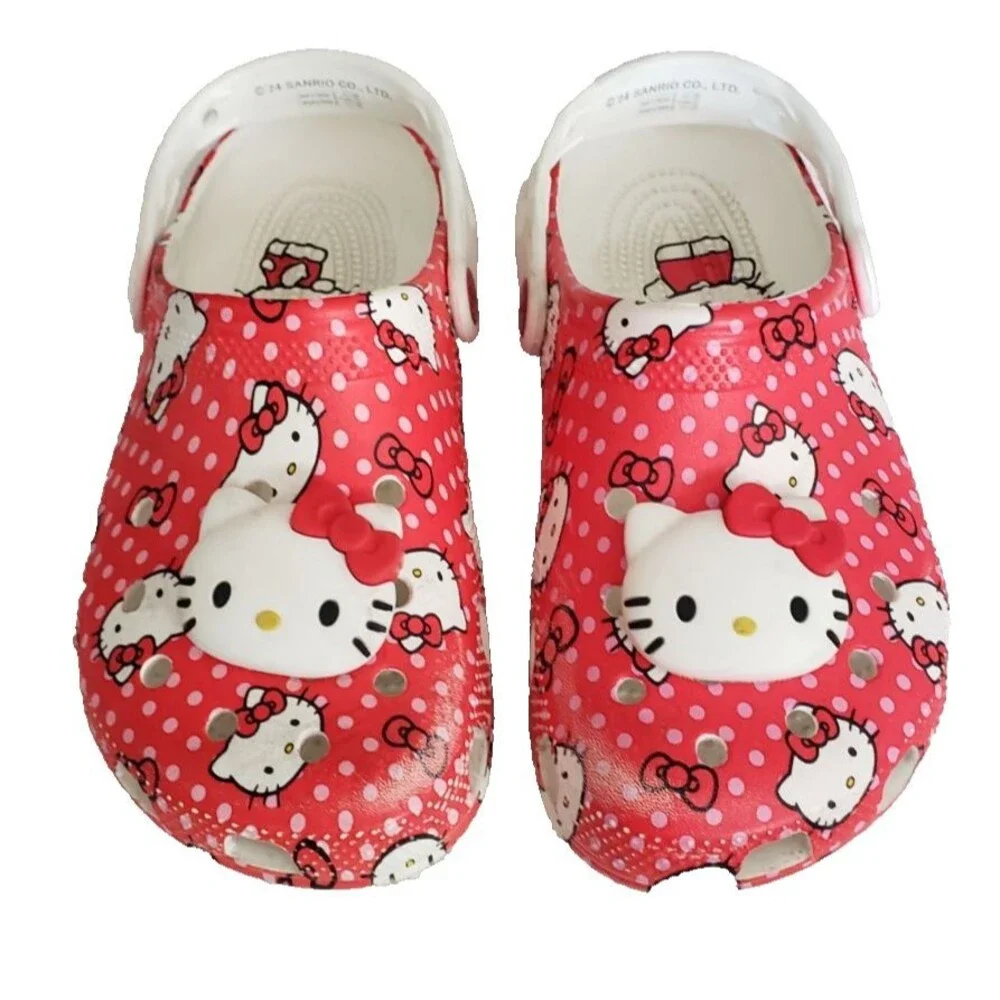 Crocs Hello Kitty Red Classic Clogs Girls Big Kids Size J4